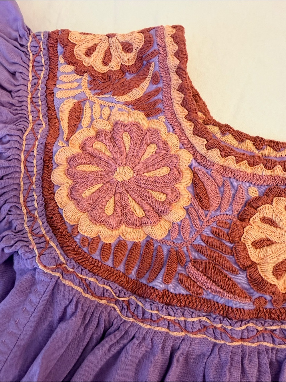 Mexican Lavender Floral Embroidered Flutter Sleeve Top Size M - Picture 5 of 12